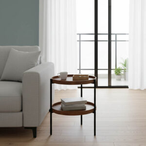 Βοηθητικό τραπέζι Portogie haroma mdf καρυδί-μέταλλο μαύρο Φ40x50εκ