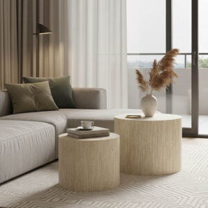 Βοηθητικά τραπεζάκια 2τεμ Zonar  haroma MDF σε όψη τραβερτίνας