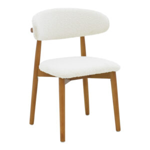 Καρέκλα Ubene haroma rubberwood σε καρυδί-μπουκλέ ύφασμα σε λευκή απόχρωση 51x56x79εκ