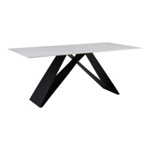 Τραπέζι Meja haroma Sintered stone λευκό με μεταλλικά πόδια σε μαύρη απόχρωση 180x90x76εκ