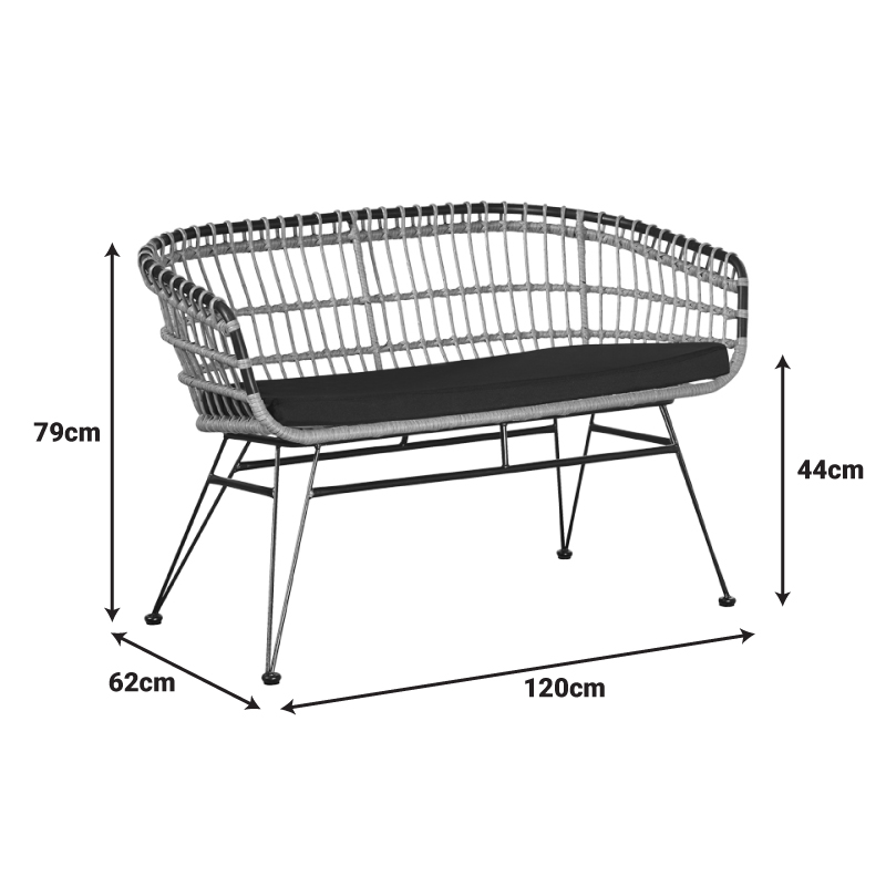 Καναπές 2θέσιος Naoki pakoworld με μαξιλάρι pe φυσικό-μέταλλο μαύρο 120x62x79εκ Καναπές 2θέσιος Naoki pakoworld με μαξιλάρι pe φυσικό-μέταλλο μαύρο 120x62x79εκ - Image 5