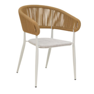 Πολυθρόνα αλουμινίου Raven haroma στοιβαζόμενη λευκός σκελετός-φυσικό textilene-rattan 57x62x78εκ