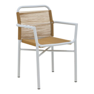 Πολυθρόνα αλουμινίου Clutch haroma στοιβαζόμενη λευκός σκελετός-φυσικό rattan 55x56x80εκ