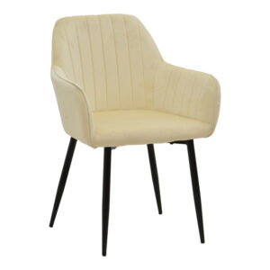 Πολυθρόνα Noor haroma μπεζ βελούδο με πόδι μετάλλου σε μαύρη απόχρωση 58x58x86εκ