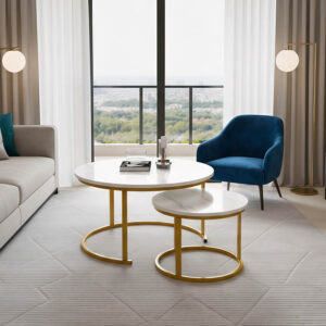 Τραπέζι σαλονιού Revelon haroma σετ 2τεμ mdf σε απόχρωση λευκού όψης μαρμάρου 80x80x45εκ