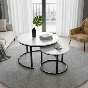 Τραπέζι σαλονιού Revelon haroma σετ 2τεμ mdf σε απόχρωση λευκό όψης μαρμάρου 80x80x45εκ