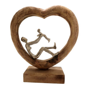 Επιτραπέζιο διακοσμητικό καρδιά Loisir haroma φυσικό μάνγκο ξύλο-αλουμίνιο 28.5x9x30εκ