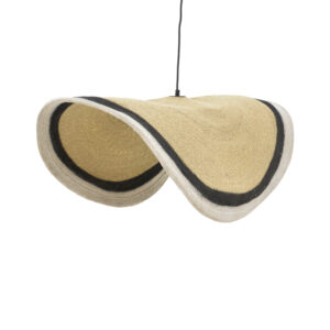 Φωτιστικό οροφής Hatchie haroma φυσικό-μαύρο-λευκό ψάθα-μέταλλο Φ100x133εκ