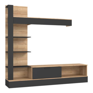 Σύνθετο σαλονιού Dranko haroma μαύρο-oak μελαμίνης 205x41.5x192εκ