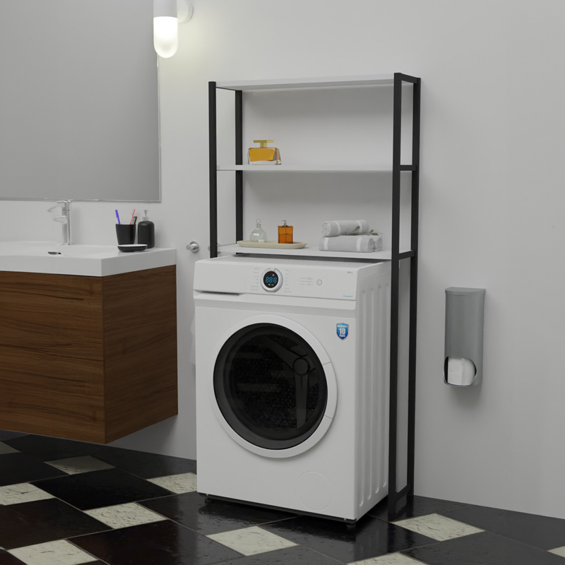 Έπιπλο πλυντηρίου Bothy pakoworld λευκό μελαμίνης-μαύρο μέταλλο 73x22x150εκ Έπιπλο πλυντηρίου Bothy pakoworld λευκό μελαμίνης-μαύρο μέταλλο 73x22x150εκ - Image 2