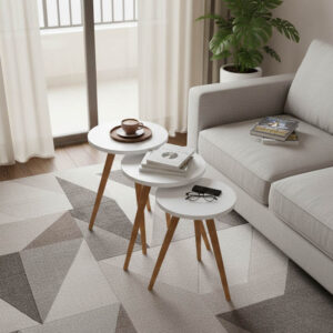 Βοηθητικά τραπέζια Perjene haroma σετ 3τεμ μελαμίνη σε λευκή απόχρωση και ξύλινα πόδια