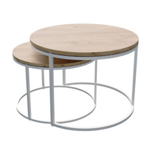 Τραπέζια σαλονιού Solme haroma σετ 2τεμ λευκό μέταλλο και μελαμίνη σε φυσική απόχρωση