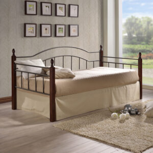 Καναπές-κρεβάτι Nika haroma ξύλο σε καρυδί απόχρωση-μαύρο μέταλλο 90x190εκ