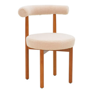 Καρέκλα Fenza haroma μπεζ μπουκλέ ύφασμα-πόδι ξύλο οξιάς σε καρυδί απόχρωση 60x54x75εκ