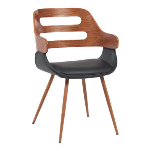 Πολυθρόνα Fern haroma PU μαύρο-ξύλο καρυδί απόχρωση 52x59x80εκ