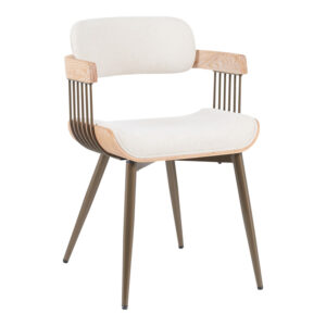 Πολυθρόνα Cameo haroma μέταλλο μπρονζέ-white-wash ξύλο-μπέζ ύφασμα 53x49.5x75.5εκ