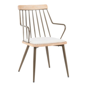 Πολυθρόνα Posse haroma μέταλλο μπρονζέ-white wash ξύλο-μπεζ ύφασμα 52x59x83εκ