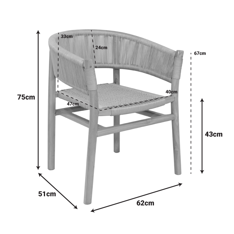 Πολυθρόνα Kajone pakoworld σκελετός teak ξύλο σε φυσική απόχρωση και κρεμ pe σχοινί 62x51x75εκ Πολυθρόνα Kajone pakoworld σκελετός teak ξύλο σε φυσική απόχρωση και κρεμ pe σχοινί 62x51x75εκ - Image 2