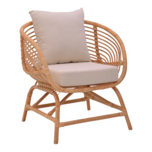 Πολυθρόνα Caxen haroma φυσικό rattan-λευκό μαξιλάρι 72x63x75εκ