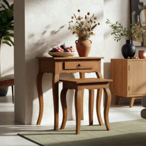 Βοηθητικό τραπεζάκι Nesto haroma σετ 2 τεμ φυσικό αντικέ μαόνι ξύλο
