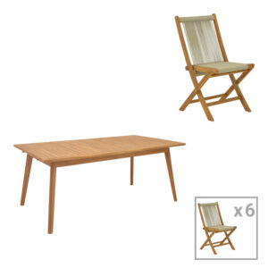 Τραπεζαρία 7 τεμ. Banou-Pino haroma teak ξύλο σε φυσική απόχρωση 180/240x100x75εκ