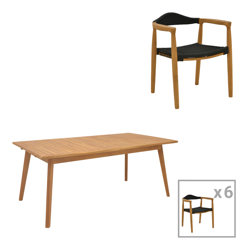 Τραπεζαρία 7 τεμ. Ganny-Pino pakoworld teak ξύλο σε φυσική - μαυρη απόχρωση 180/240x100x75εκ Τραπεζαρία 7 τεμ. Ganny-Pino pakoworld teak ξύλο σε φυσική - μαυρη απόχρωση 180/240x100x75εκ