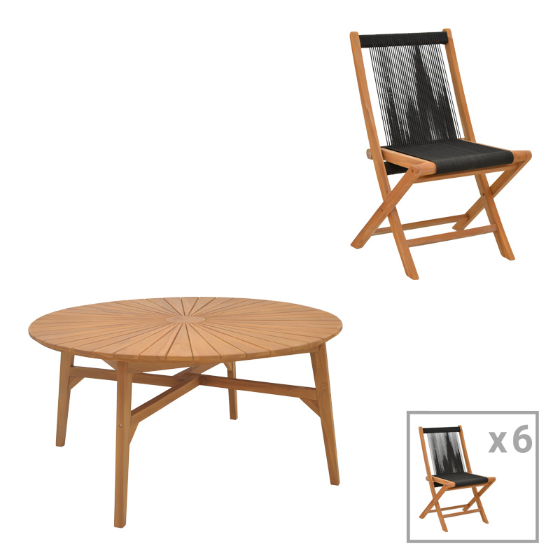 Τραπεζαρία 7τεμ. Banou-Colen pakoworld teak ξύλο σε φυσική-μαυρη απόχρωση Φ150x75εκ Τραπεζαρία 7τεμ. Banou-Colen pakoworld teak ξύλο σε φυσική-μαυρη απόχρωση Φ150x75εκ