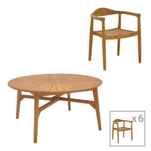 Τραπεζαρία 7τεμ. Ganny-Colen haroma teak ξύλο σε φυσική απόχρωση Φ150x75εκ