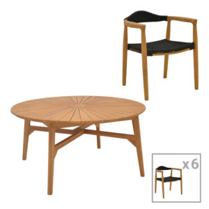 Τραπεζαρία 7τεμ. Ganny-Colen haroma teak ξύλο σε φυσική-μαυρη απόχρωση Φ150x75εκ