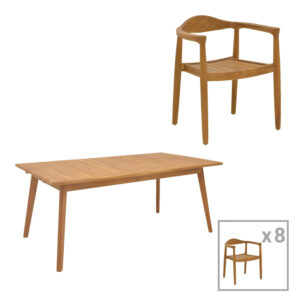 Τραπεζαρία 9 τεμ. Ganny-Pino haroma teak ξύλο σε φυσική απόχρωση 180/240x100x75εκ