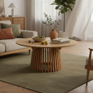 Τραπέζι σαλονιού Kenda haroma mindi ξύλο σε φυσική απόχρωση Φ100x45εκ