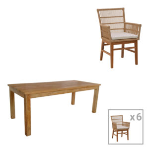 Τραπεζαρία Inca-Wooly haroma σετ 7τεμ σε φυσική-μπεζ απόχρωση 220x90x75εκ