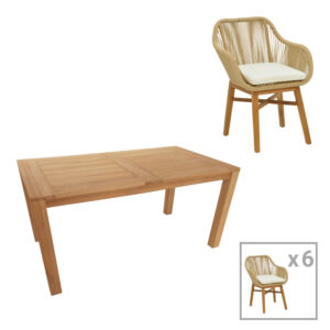 Τραπεζαρία Kalie-Pablo haroma σετ 7τεμ σε φυσική-μπεζ απόχρωση 160x90x76εκ