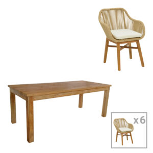 Τραπεζαρία Kalie-Wooly haroma σετ 7τεμ σε φυσική-μπεζ απόχρωση 220x90x75εκ