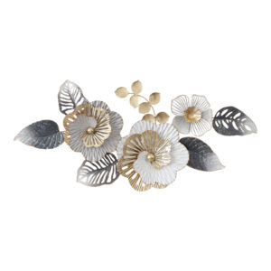 Διακοσμητικό τοίχου Nelie haroma μέταλλο σε χρυσή-λευκή απόχρωση 104.5x48x7εκ