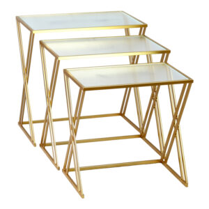 Τραπέζια σαλονιού σετ 3τεμ Pitche haroma χρυσό μέταλλο-γυαλί