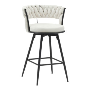 Σκαμπό μπαρ Alkia haroma περιστρεφόμενο σε μπεζ βελούδο με μαύρα πόδια μέταλλο 58x55x90εκ