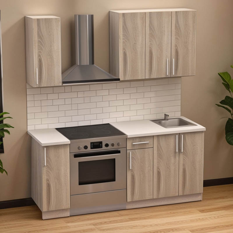 Σύνθεση κουζίνας Festa II pakoworld μελαμίνη σε sonoma απόχρωση και πάγκο σε ανοιχτό γκρι 120x60x85εκ Σύνθεση κουζίνας Festa II pakoworld μελαμίνη σε sonoma απόχρωση και πάγκο σε ανοιχτό γκρι 120x60x85εκ - Image 2