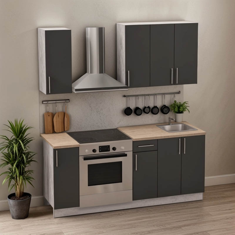 Σύνθεση κουζίνας Festa II pakoworld μελαμίνη σε ανθρακί και πάγκο σε sonoma απόχρωση 120x60x85εκ Σύνθεση κουζίνας Festa II pakoworld μελαμίνη σε ανθρακί και πάγκο σε sonoma απόχρωση 120x60x85εκ - Image 2