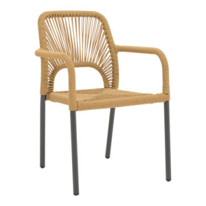 Πολυθρόνα αλουμινίου Norture haroma στοιβαζόμενη ανθρακί σκελετός-pe rattan σε φυσική απόχρωση 57x63x82εκ