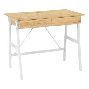 Γραφείο εργασίας Lione haroma με συρτάρια σε oak απόχρωση με πόδι λευκό μέταλλο 90x50x75εκ