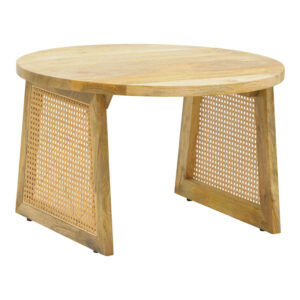 Τραπέζι Tamarind haroma ξύλο mango-φυσικό rattan σε φυσική απόχρωση Φ65x40εκ