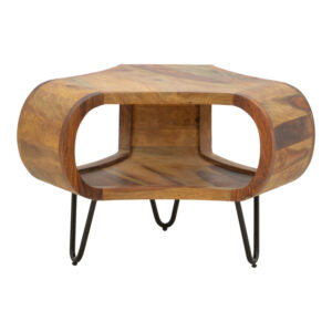 Τραπέζι Merck haroma μασιφ ξύλο sheesham σε καρυδί απόχρωση με μαύρα μεταλλικά πόδια Φ55x38εκ