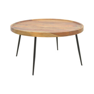 Τραπέζι σαλονιού Tavolo haroma μασιφ ξύλο sheesham σε καρυδί απόχρωση με μαύρα μεταλλικά πόδια Φ75x39εκ