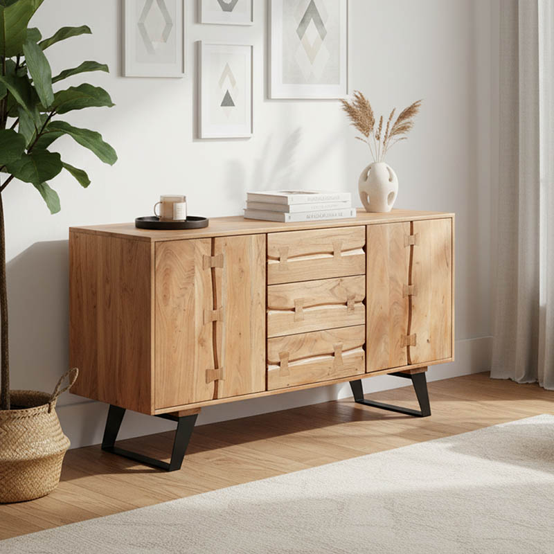 Μπουφές Leontina pakoworld μασίφ ξύλο ακακίας σε φυσική απόχρωση με πόδι μαύρο μέταλλο 150x45x86εκ Μπουφές Leontina pakoworld μασίφ ξύλο ακακίας σε φυσική απόχρωση με πόδι μαύρο μέταλλο 150x45x86εκ