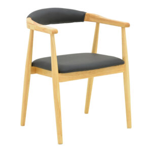 Πολυθρόνα Sandi haroma rubberwood σε φυσική απόχρωση με μαύρο pu μαξιλάρι 50x60x80εκ