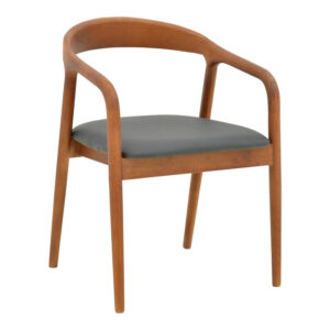 Πολυθρόνα Hogie haroma rubberwood σε καφέ απόχρωση με μαύρο pu μαξιλάρι 61x60x76εκ