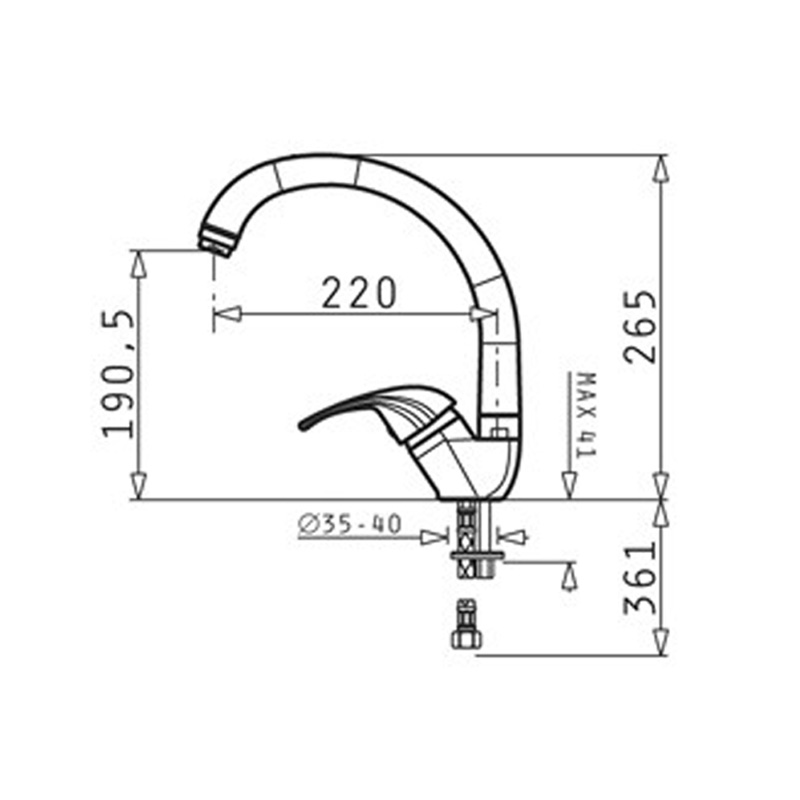 Μπαταρία κουζίνας 3580 χρωμίου Folk Μπαταρία κουζίνας 3580 χρωμίου Folk - Image 2