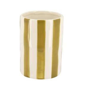 Beauty Home Κεραμικό Βάζο Iona Ριγέ Λαδί – Λευκό 9,5 x 13,5 CM