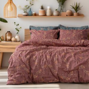 Beauty Home Σετ κουβερλί υπέρδιπλο Art 12216 Indra 100% Βαμβακοσατέν 300tc 220x240 Σάπιο μήλο